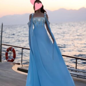 Mirror Dress Elegant Vintage Sweet Blue Crystal Beads Chiffon Customized Formal Occasion Prom Dress Evening Party Gowns