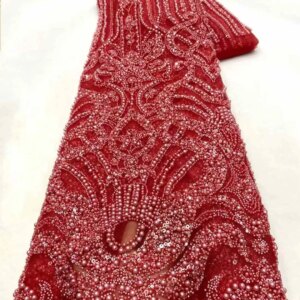 African Light Luxury Tulle Lace Fabric 5yards 2024 New High Quality Nigerian Sequins Beads Tulle Lace Fabric For Sew Wedding