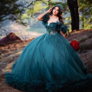 Customized blackish green Quinceanera Dress Off Shoulder sequin applique Lace ruffle vestidos de 15 Quinceanera