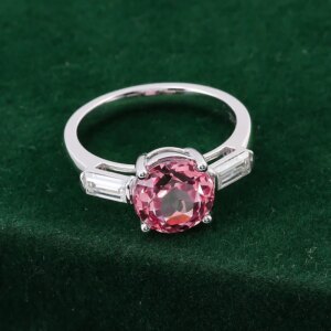 Provence Luxury trilogy rings 10KGold Round cut pink Lab Gemstones wedding band DEF/VS Lab Diamonds Band Personalized Custom