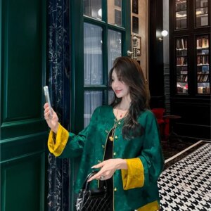 New Chinese style Song brocade short coat female national disc cardigan top
