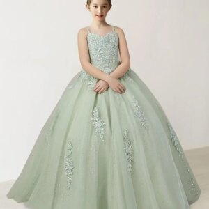 Flower Girl Dress Lace Applique Tulle Pageant Gowns for Girls Ball Gown Princess Toddler Kids Prom Dress ball gown