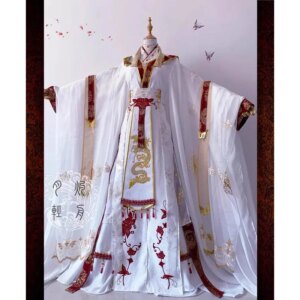WU01 Heaven Officials Blessing Xie Lian Cosplay Costume Tian Guan Ci Fu Crown Prince Cos Top Wigs Men Women White Han Fu HaJk5*!