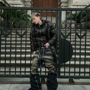 Washed Gradient Multi-Loose Zip Casual Straight-Leg Horn Accumulation Denim Trousers Trendy Men and Women