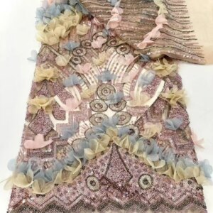 Nigerian Lace Fabric Heavy Sequins Beaded 2025 High Quality 3D Flower Applique African Mesh French Lace Fabric For Party Dresses