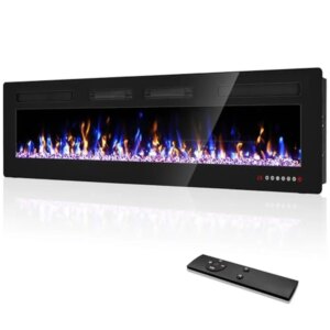 72″ Electric Fireplace Recessed/Wall Mounted with Remote Control LED Touch Screen Customizable Colors and Speeds Slim Design