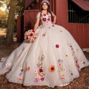 Light Champagne Shiny Princess Quinceanera Dresses Color Appliqued Lace Beading Crystal Tull Sweet 16 Dress Ball Gown Vestidos