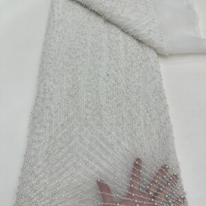 2025 New African French Nigerian High End Lace Fabric With Beads Mesh for Embroidery Wedding Party Bride Sewing Dress