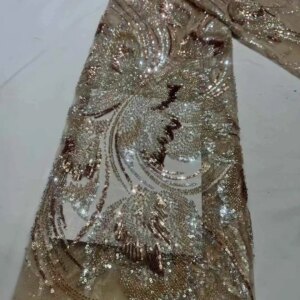 New Design African Beaded Tulle Lace Fabric 2025 High Quality French Luxury Lace Nigerian Sequins Laces Fabric for Wedding Dress