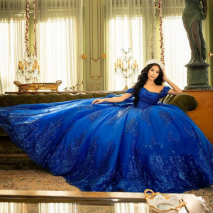 Customized Glitter Royal Blue Quinceanera Dress Ball Gown Sequins Applique Beaded Bow Sweet 16 Vestidos De 15 Anos