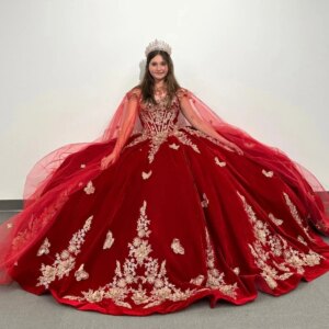 Red Quinceanera Dresses Sweetheart Ball Gown Princess Applique Bow Beads With Cape Birthday Gown Lace-Up Birthday Sweet vestidos