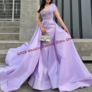 Elegant One Shoulder Lace Beading Detachable Train Mermaid Formal Evening Dresses Party Prom Gowns Customized