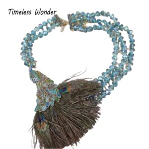 Timeless Wonder Fancy Crystal Zircon Peacock Statement Necklaces for Women Designer Fine Jewelry Runway Rare Luxury Top 7521