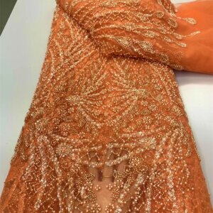 luxury African Heavy Beaded Lace Fabric 2025 High Quality Nigerian Sequin Pearl Lace French Tulle Fabric For Wedding Party