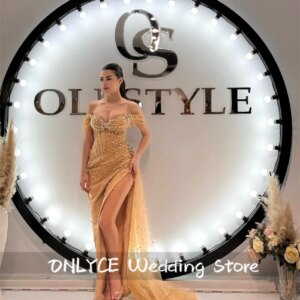 Elegant Champagen Long Mermaid Evening Dresses Glitter Beading Pearls Wedding Reception Gown Birthday Dress Customized