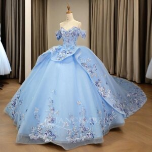 Blue Sweetheart Ball Gown Quinceanera Dress Sequin Birthday Party Gowns With Short Sleeve Sweet 16 Customized vestido de 15 años