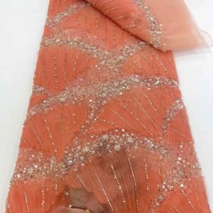2025 Beads Lace Fabric High Quality Mesh Embroidery Applique 3D Sequins Tulle Nigerian Lace Fabrics For Bridal