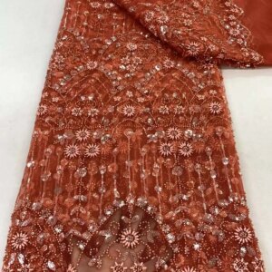 Brangdy 2024 Luxury Handmade Beaded French Lace Fabric Sequin Embroidery Tulle Fabric for Women dress