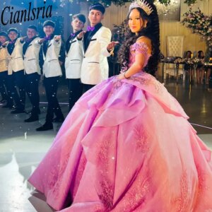 Purple Beading Crystal Ruffles Quinceanera Dresses Ball Gown Off The Shoulder Appliques Lace Sweet 15 Birthday Party