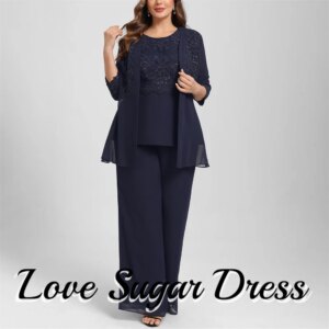 3Piece Pantsuit Jacket Mother of the Bride Dresses Plus Size Embroidery Wedding Party Gown For Women Three Quarter Sleeves robes