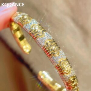 KQDANCE Italian Craft Vintage 925 Silver With High Carbon Carbon Diamond Cuff Bangle Bracelet Gold Plated Fine Jewelry Women