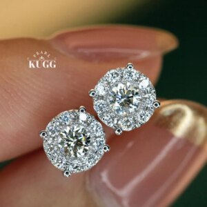 KUGG 100% 18K White Gold Earrings Luxury Real Natural Diamond Stud Earrings Classic Shiny Design High Party Jewelry for Women