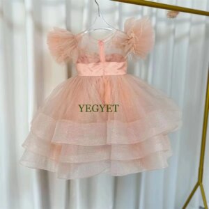 CustomizedElegant Sequines White Flower Girl Dress V-Neck for Princess Kids Birthday Wedding Party Pageant Holiday Gown
