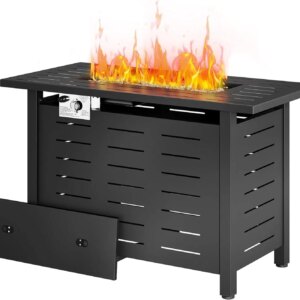 40 Inch Propane Fire Pit 50,000 BTU Outdoor Gas Fire Table with Waterproof Cover Rectangular Steel Firepit Table with Lid and