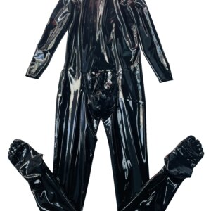 Black men latex catsuit with toes Codpiece No Zip Neck Entry 0.4MM Customize