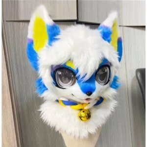 Furuit Long-haired Cat and Fox Mascot Head Party Halloween Fur Role Play