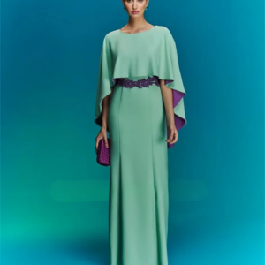 New Design Round Neck Prom Dresses Saudi Arabic Women Long Sleeves Green Crepe Satin Evening Gowns Formal Party Dresscustomized