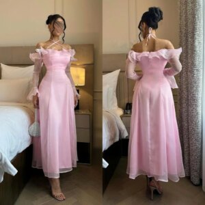 Customized Organza Ruffle Ribbon Off-the-shoulder A-line Midi Dresses Bespoke Occasion Simple Elegant Matching
