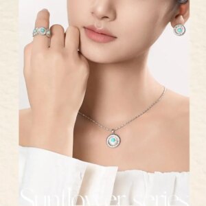 Daisy Series PT950 Turquoise Ring Pendant Necklace Earrings Fashion Luxury Set Gift