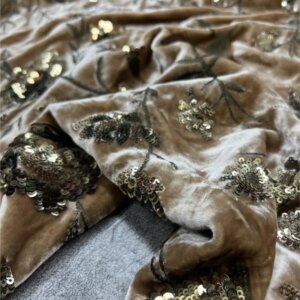 High-end custom heavy industry embroidered sequins beaded silk velvet fabric Chinese-style cheongsam