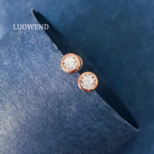 LUOWEND 100% 18K White or Rose Gold Earrings Classic Design 0.15carat Real Natural Diamond Stud Earrings for Women High Jewelry