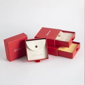 Custom Logo Microfiber Red Paper Drawer Jewelry Gift Box for Rings Bracelets Necklaces Earrings Wedding Storage Packaging Pouch