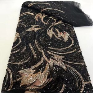 French Beads Mesh Lace Latest Popular African Sequins Tulle Lace Embroidery Net Fabric For Wedding Dress TS2887