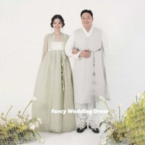 Fancy Tradition A Line Korea Wedding Dress Light Green Long Sleeve Evening Dress Organza Floor Length 웨딩드레스 Customized