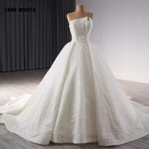 Vestido De Novia Sencillo Strapless Sequins Beading Appliques Lace Up Back Customized White Wedding Dresses