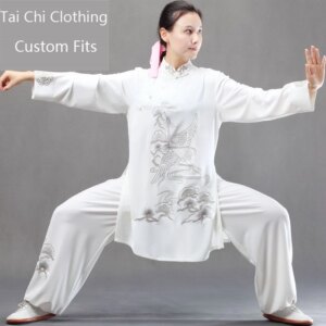 Double Silk Linen White Spring and Autumn Shadowboxing Exercise Clothing Women’s Embroidered Yunzhonghe High-End Tai New