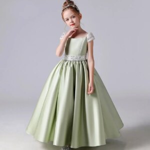 Custom Elegant Satin Girl Birthday Party Sequins Princess Formal First Communion Dresses Green Flower Girl Dresses for Wedding