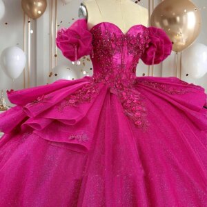 Princess Quinceanera Dresses Hot Pink Customsized Applique Volume vestidos de 15 anos Prom Pageant Dress
