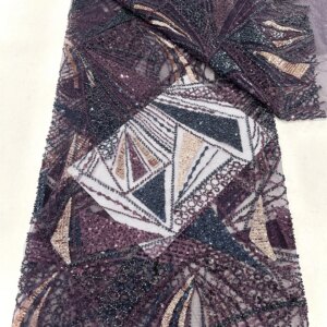 African French Sequins Lace Fabric Embroidered Nigerian Tulle Fabrics 2025 High Quality Lace Heavy Beaded For Sewing Party Dress