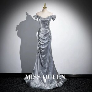 Sexy Silvery Evening Dresses Off Shoulder Shiny Sequin Beading Luxury Mermaid Floor Length Toast Temperament Prom Gown New