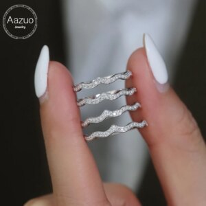 Aazuo Diamondjewelry 18K Gold Real Diamonds Classic Wave Lines Ring Gift For Women Luxury Engagement Halo anillos mujer