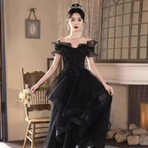 Elegant Black Prom Dresses Sweetheart Sleeveless Flowers Ankle Length Back Zipper Party Gowns Evening Dresses 2025 New Summer