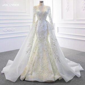 Jancember Exquisite Factory Wholesale Wedding Dresses For Women 2024 Bride Mermaid Full Sleeves Illusion Robe Mariage RSM67156