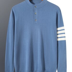 CHICUU Luxury Men 100% Cashmere Pullover Buttons Mock Neck Long Sleeve Sweater Worsted Cashmere Knit Breathable Clothing