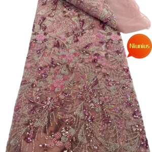 2024 Best Quality Latest Soft Elegant Luxurious Beaded Tube Lace with Lots Stones Fabric for Wedding Evening Dresses NN2658_R