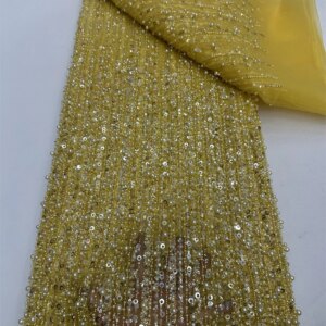 Hot Sale Superb Quality African Nigerian Sequins Tulle Lace Elegant Deluxe French Beads Net Lace Fabric For Evening Party Dress